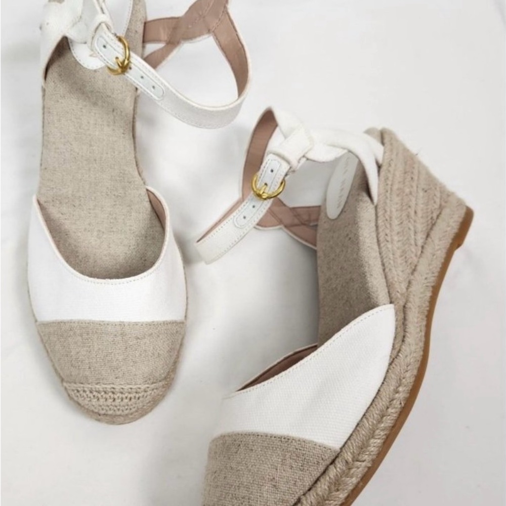 New Womens Cole Haan Cloudfeel Espadrille Wedge II White Linen Heels Size 7.5 B - Picture 2 of 12